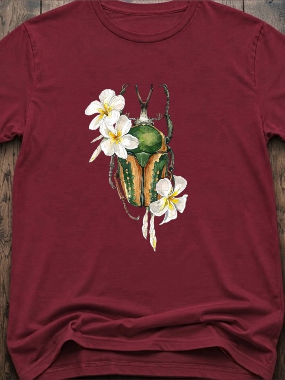 Green Beetle with Plumeria Shirt | Insect |  Botanical | Beetle lovers